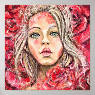 Poster Menina de Rosas Lindas - Pintura Original