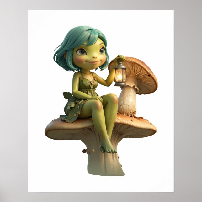 Poster Menina de Sapo Fofo com Lanterna no Cogumelo (Frente)
