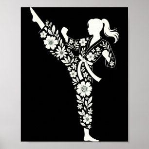 Poster Menina de Taekwondo Artes Marciais Florais Criança