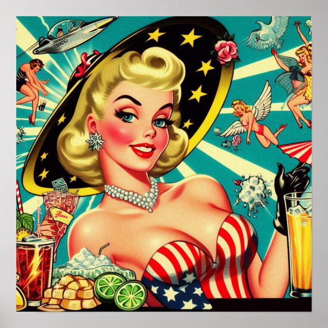 Poster Menina de Vintage Blona (Frente)