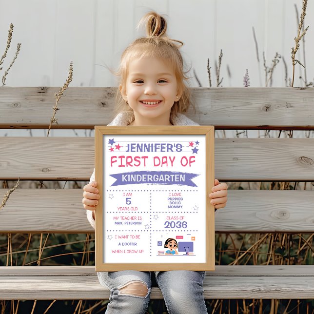 Poster Menina de volta à escola roxa e rosa (Criador carregado)