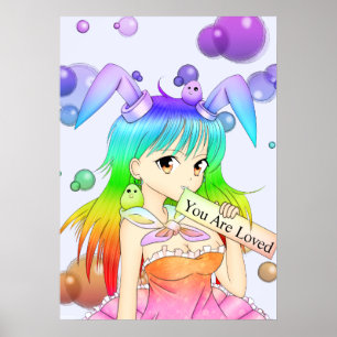 Pôster Menina do Anime do coelho do arco-íris