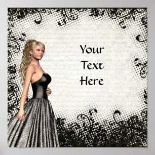 Pôster Menina do baile de formatura em um vestido preto