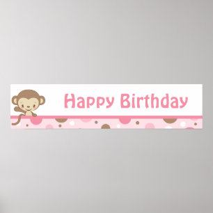 Pôster Menina do Banner de Aniversário do Macaco Zoo