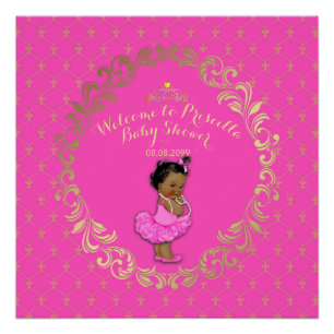 Pôster MENINA do chá de fraldas, rosa quente & ouro,