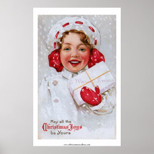 Pôster Menina do natal vintage com pacote