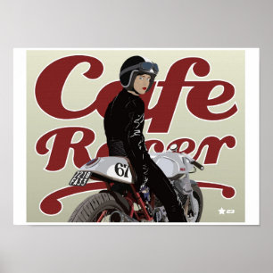 Poster Menina do piloto do café no velomotor de Moto