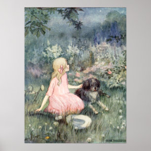 Pôster Menina do vintage com o cão por Anne Anderson