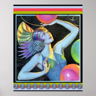 Poster Menina do vintage do art deco