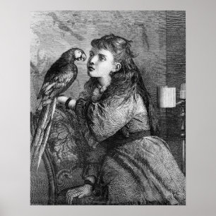 Poster Menina do vintage e gravura a água-forte do