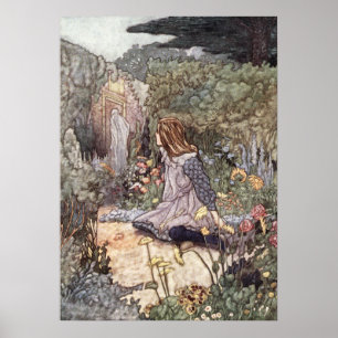 Poster Menina do vintage no jardim por Charles Robinson