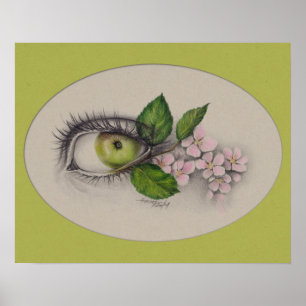 Pôster Menina dos meus olhos Arte de desenho surreal Verd