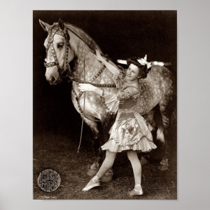 Pôster Menina e cavalo do circo do vintage