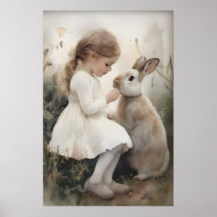 Poster Menina e Coelho Estampa de Bunny, Vila do Coelho d