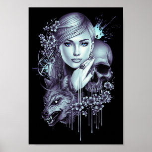 Poster Menina e crânio do lobo