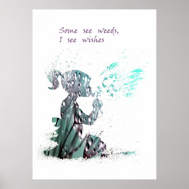 Poster Menina e dandelion decoração aquarela (Frente)