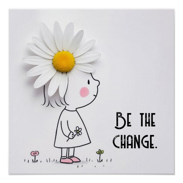 Pôster Menina e margarida branca com citação (Frente)