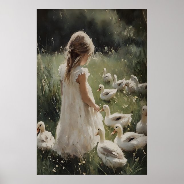 Poster Menina e Patos Impressão, Flor da Vila de Páscoa d (Frente)