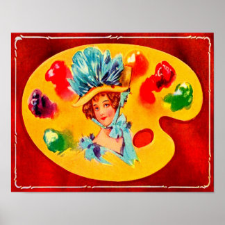 Poster Menina Eduardiana na Paleta de Pintor