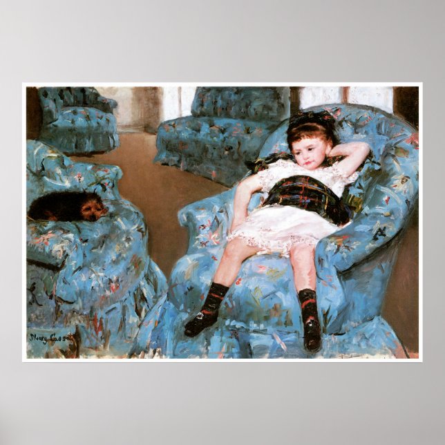 Pôster Menina em uma cadeira azul, 1878 Mary Cassatt (Frente)