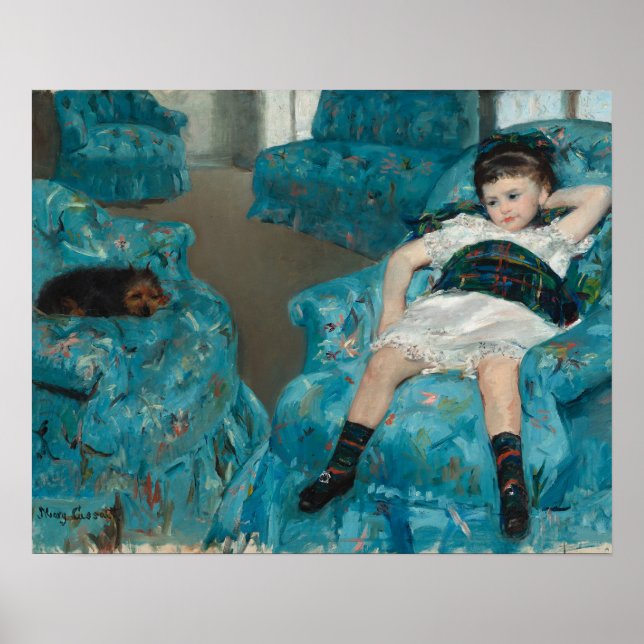 Poster Menina em uma cadeira azul (por Mary Cassatt) (Frente)