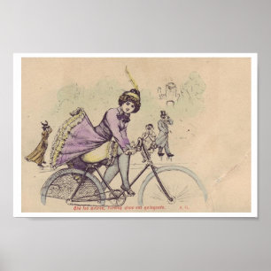 Pôster Menina em uma saia da bicicleta que funde no vento