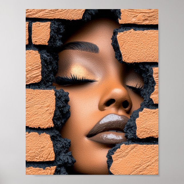 Poster Menina Emergindo Através de Parede de Tijolo Quebr (Frente)