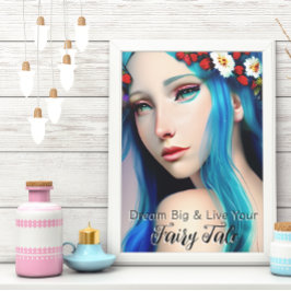 Poster Menina Encantada bonito com Flores | Fadas