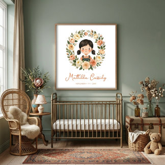 Poster Menina Encantadora com Coroa Circular de Rosa Berç