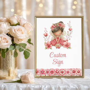 Poster Menina Fada Corada Fantasia Floral Aniversário Per