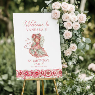 Poster Menina Fada Doce Rubor Floral Aniversário Bem-vind