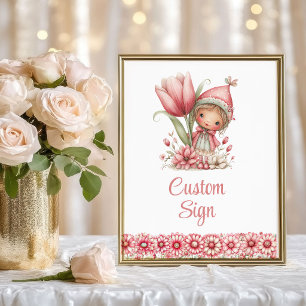 Poster Menina Fada Fantasia Floral Rosa Aniversário Assin