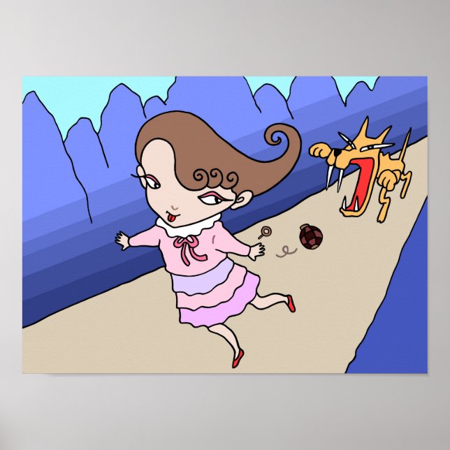 Poster Menina fugindo de um lobo feroz. (Frente)