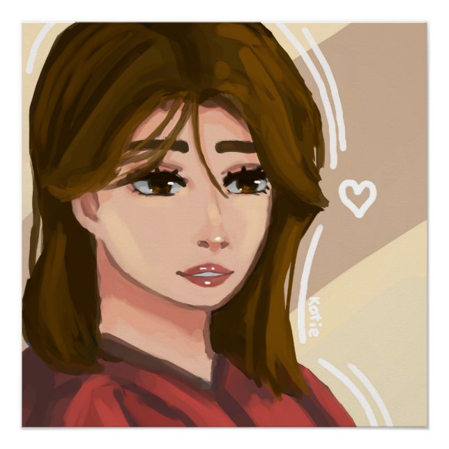 Pôster Menina Gira Simples Arte Digital Desenhada (Frente)