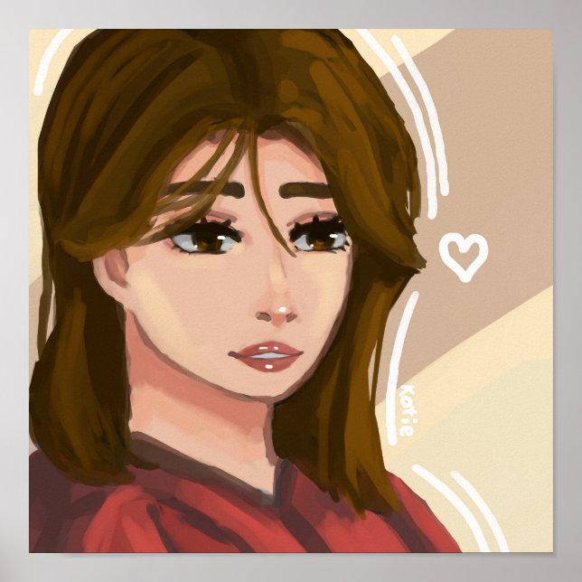 Poster Menina Gira Simples Arte Digital Desenhada (Frente)