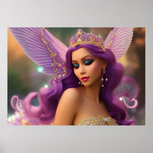 Poster Menina hispânica de fantasia borboleta roxo rosa B