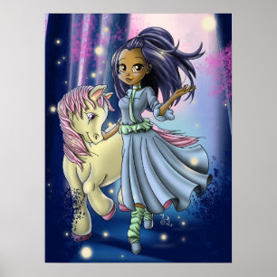 Poster Menina Indígena Feliz e Pônei
