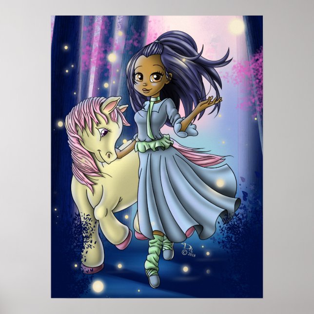 Poster Menina Indígena Feliz e Pônei (Frente)