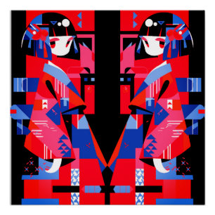 Pôster Menina Japonesa Abstrata Moderna – Kimono Geométri