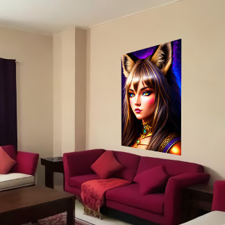 Poster Menina legal de zoomorfina com orelha de lince | A