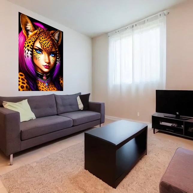 Poster Menina legal e zoomórfica Cheetah | Arte AI (Criador carregado)