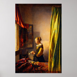 Poster Menina Lendo uma Carta à Janela Aberta por Vermeer