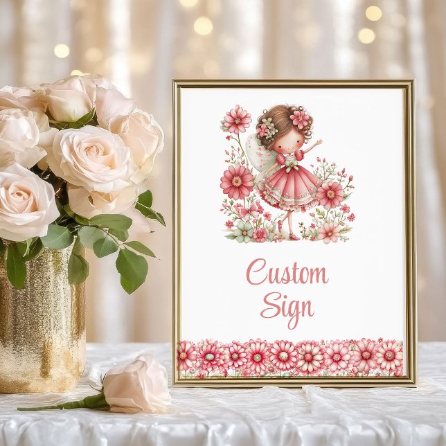 Poster Menina Mágica Fada Rubor Floral Aniversário Person (Magical Fairy Girl Blush Floral Birthday Custom Sign

)
