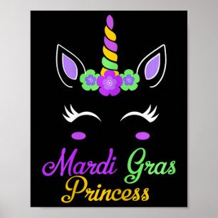 Poster Menina Mardi Gras Princesa Unicorn Meninas Criança
