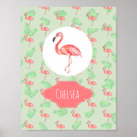 Menina Menina Tropical Rosa Flamingo Name Nursery