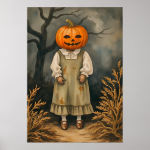 Poster Menina misteriosa com Cabeça de Abóbora - Spooky