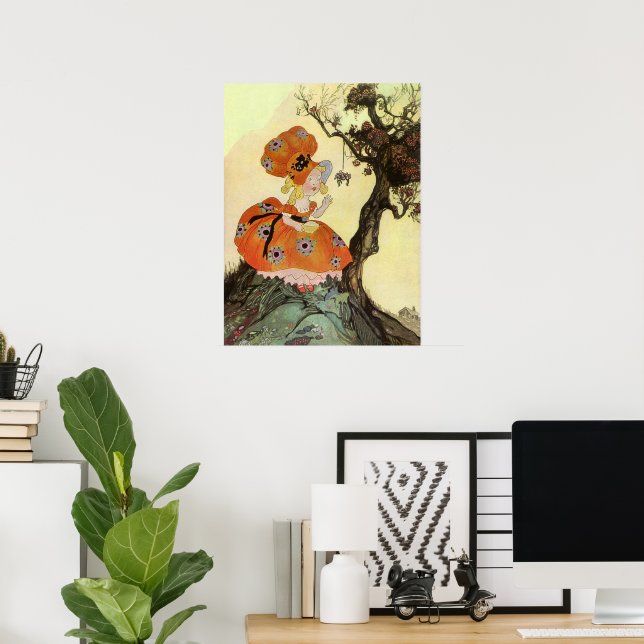 Pôster Menina Muffet & Spider, Vintage Madre Goose (Escritório em casa)