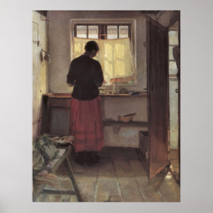 Pôster Menina na cozinha por Anna Ancher