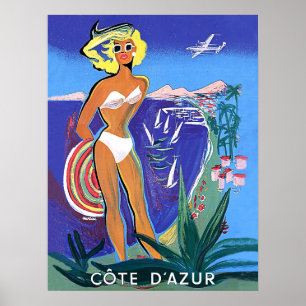 Poster Menina na praia, riviera francês