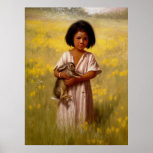 Poster Menina Nativa Americana com Coelho